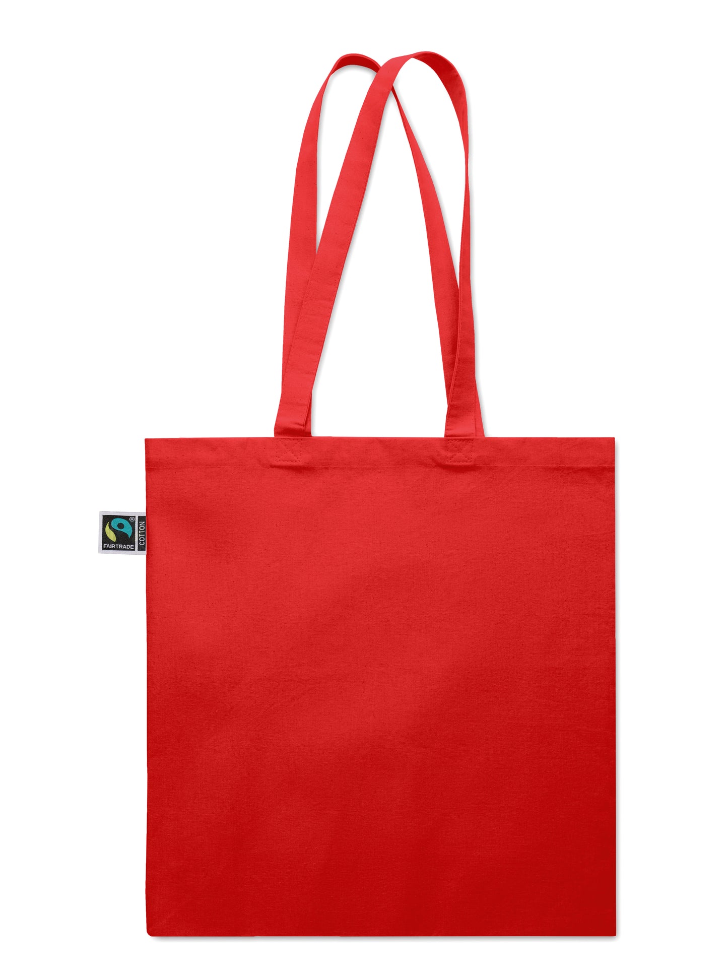 Einkaufstasche aus Fairtrade-Baumwolle mit langen Tragegriffen und Bodenfalz. 180 g/m².