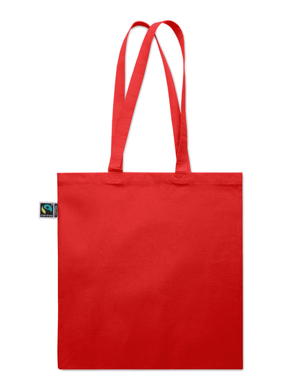 Einkaufstasche aus Fairtrade-Baumwolle mit langen Tragegriffen und Bodenfalz. 180 g/m².