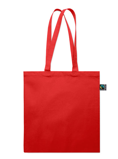 Einkaufstasche aus Fairtrade-Baumwolle mit langen Tragegriffen und Bodenfalz. 180 g/m².