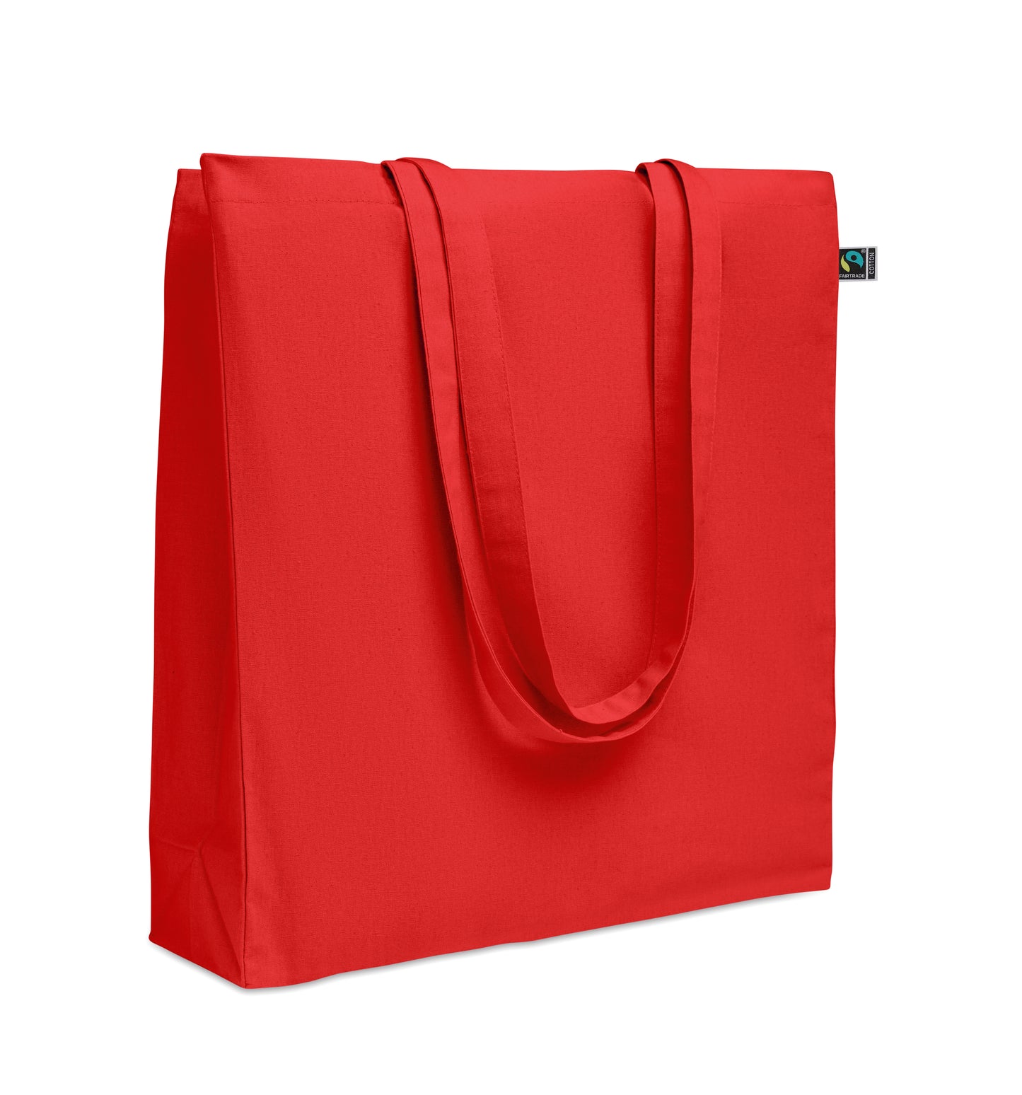 Einkaufstasche aus Fairtrade-Baumwolle mit langen Tragegriffen und Bodenfalz. 180 g/m².