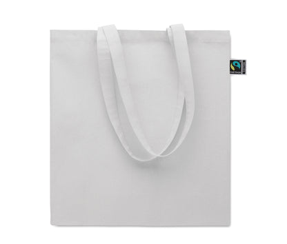 Einkaufstasche aus Fairtrade-Baumwolle mit langen Tragegriffen und Bodenfalz. 180 g/m².