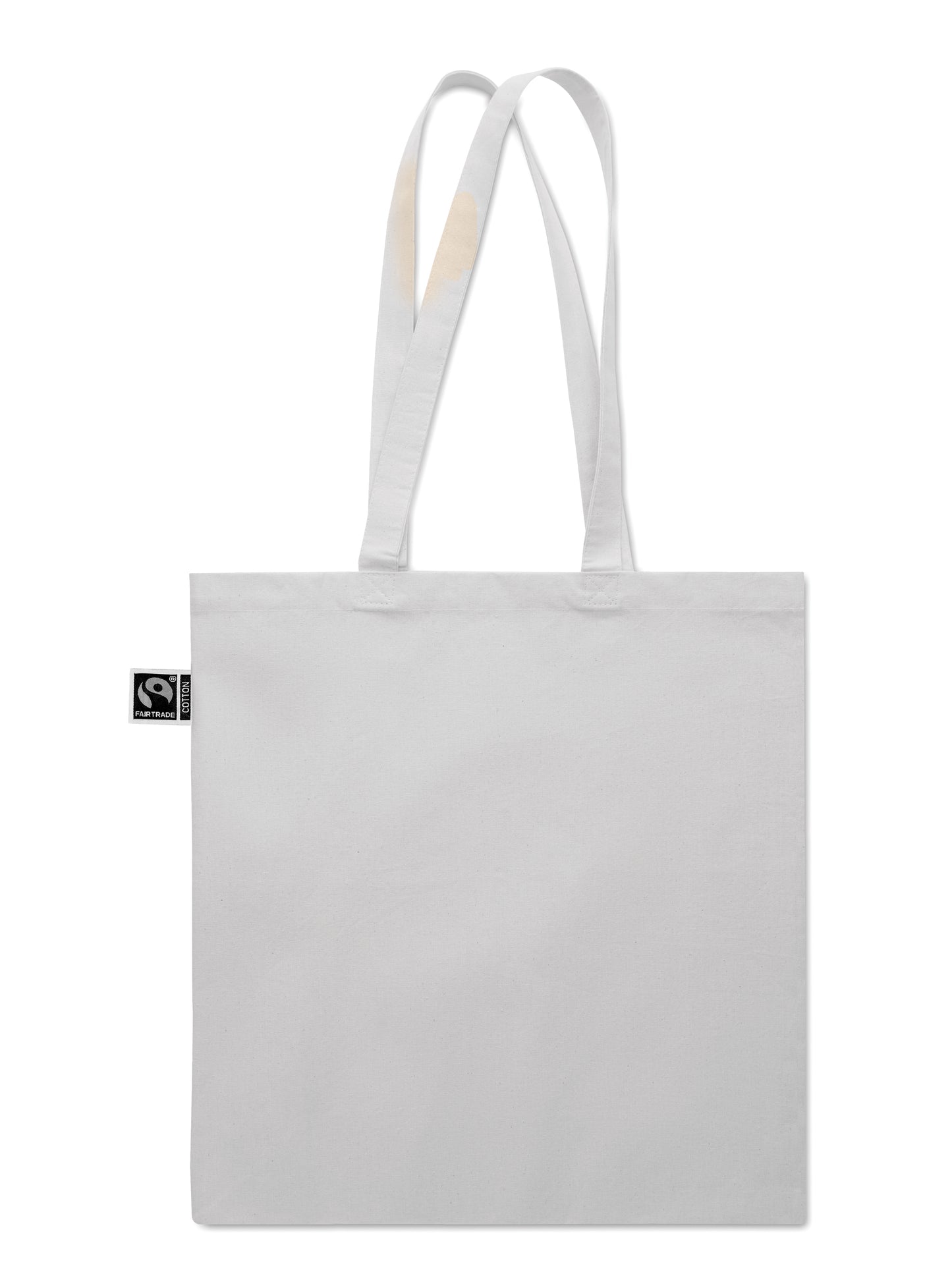 Einkaufstasche aus Fairtrade-Baumwolle mit langen Tragegriffen und Bodenfalz. 180 g/m².
