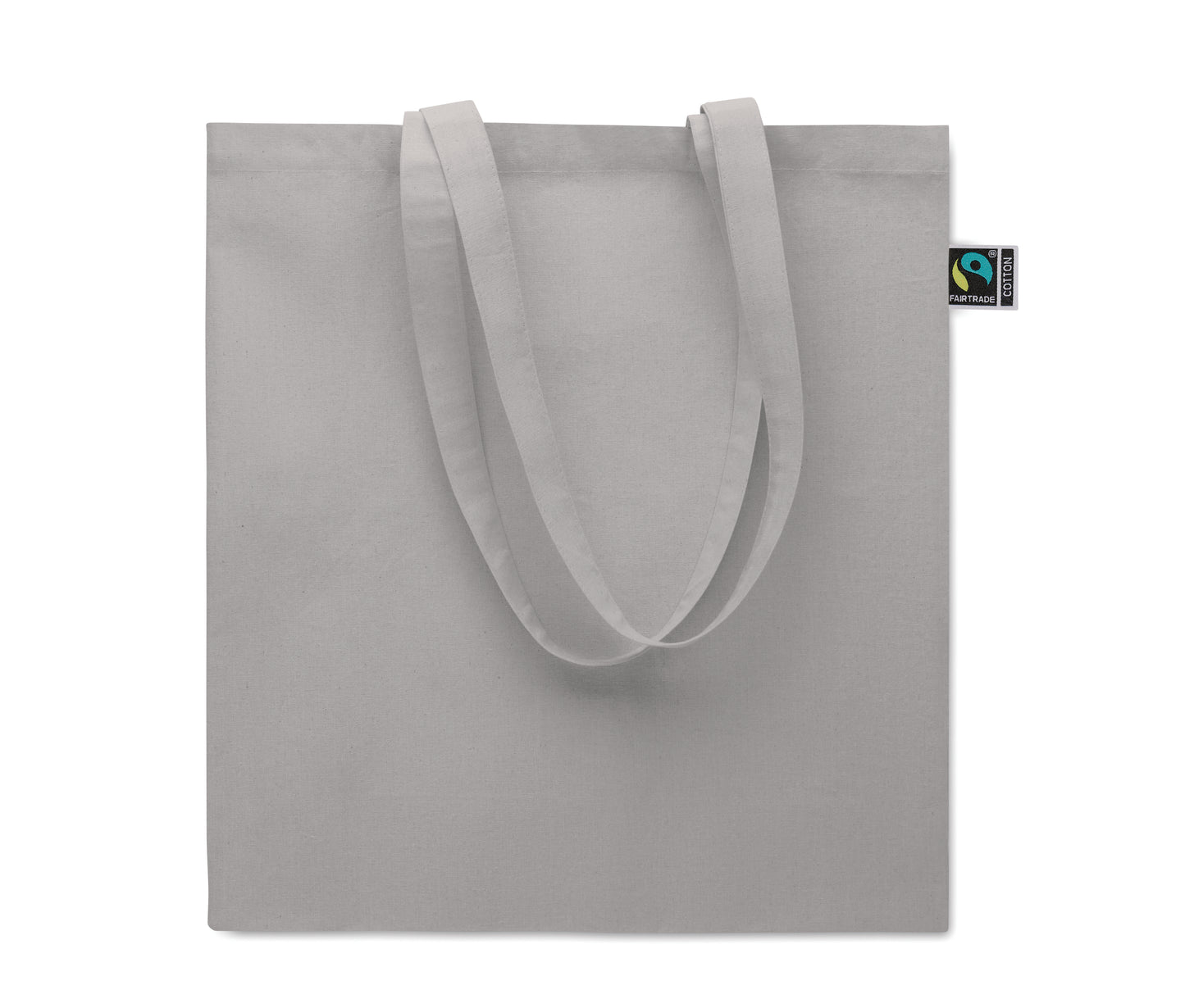 Einkaufstasche aus Fairtrade-Baumwolle mit langen Tragegriffen und Bodenfalz. 180 g/m².