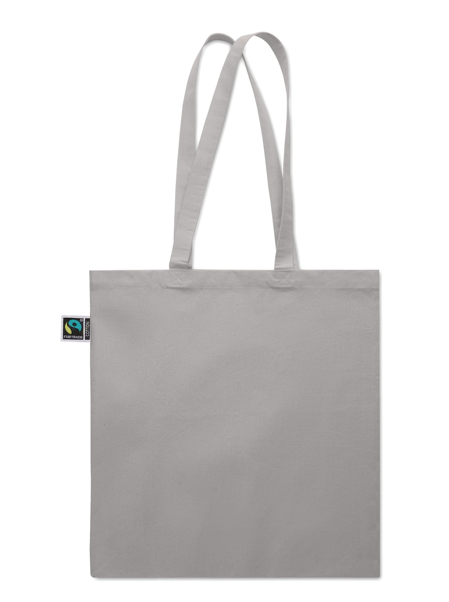 Einkaufstasche aus Fairtrade-Baumwolle mit langen Tragegriffen und Bodenfalz. 180 g/m².