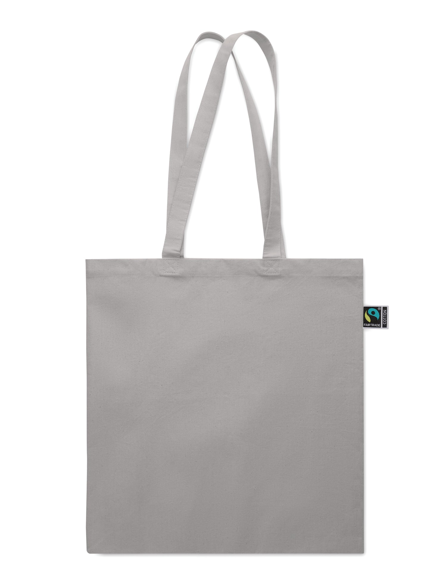 Einkaufstasche aus Fairtrade-Baumwolle mit langen Tragegriffen und Bodenfalz. 180 g/m².