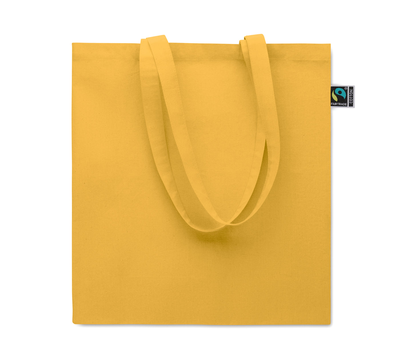Einkaufstasche aus Fairtrade-Baumwolle mit langen Tragegriffen und Bodenfalz. 180 g/m².