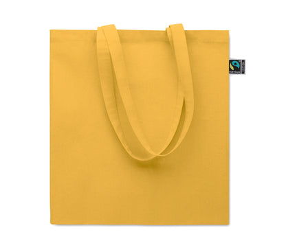 Einkaufstasche aus Fairtrade-Baumwolle mit langen Tragegriffen und Bodenfalz. 180 g/m².