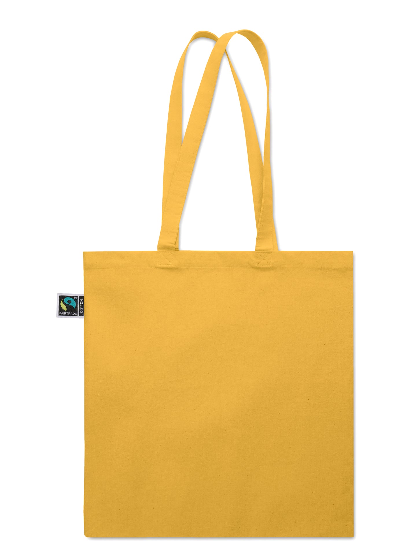 Einkaufstasche aus Fairtrade-Baumwolle mit langen Tragegriffen und Bodenfalz. 180 g/m².