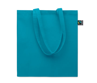 Einkaufstasche aus Fairtrade-Baumwolle mit langen Tragegriffen und Bodenfalz. 180 g/m².