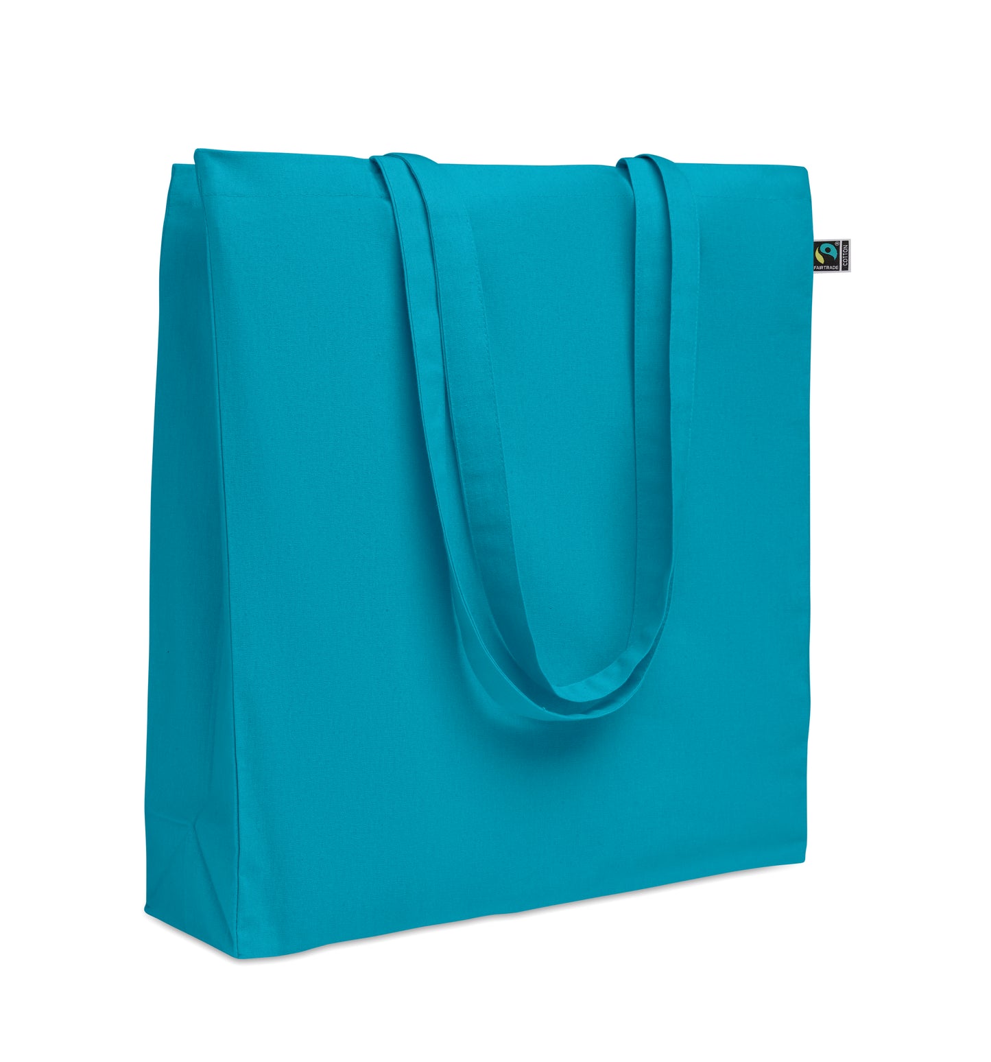 Einkaufstasche aus Fairtrade-Baumwolle mit langen Tragegriffen und Bodenfalz. 180 g/m².