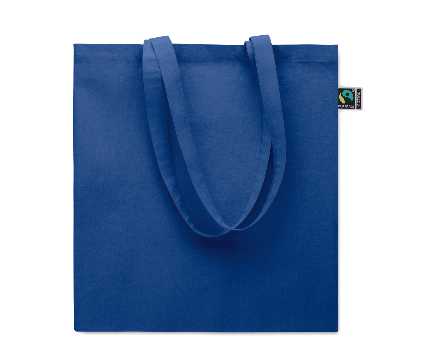 Einkaufstasche aus Fairtrade-Baumwolle mit langen Tragegriffen und Bodenfalz. 180 g/m².