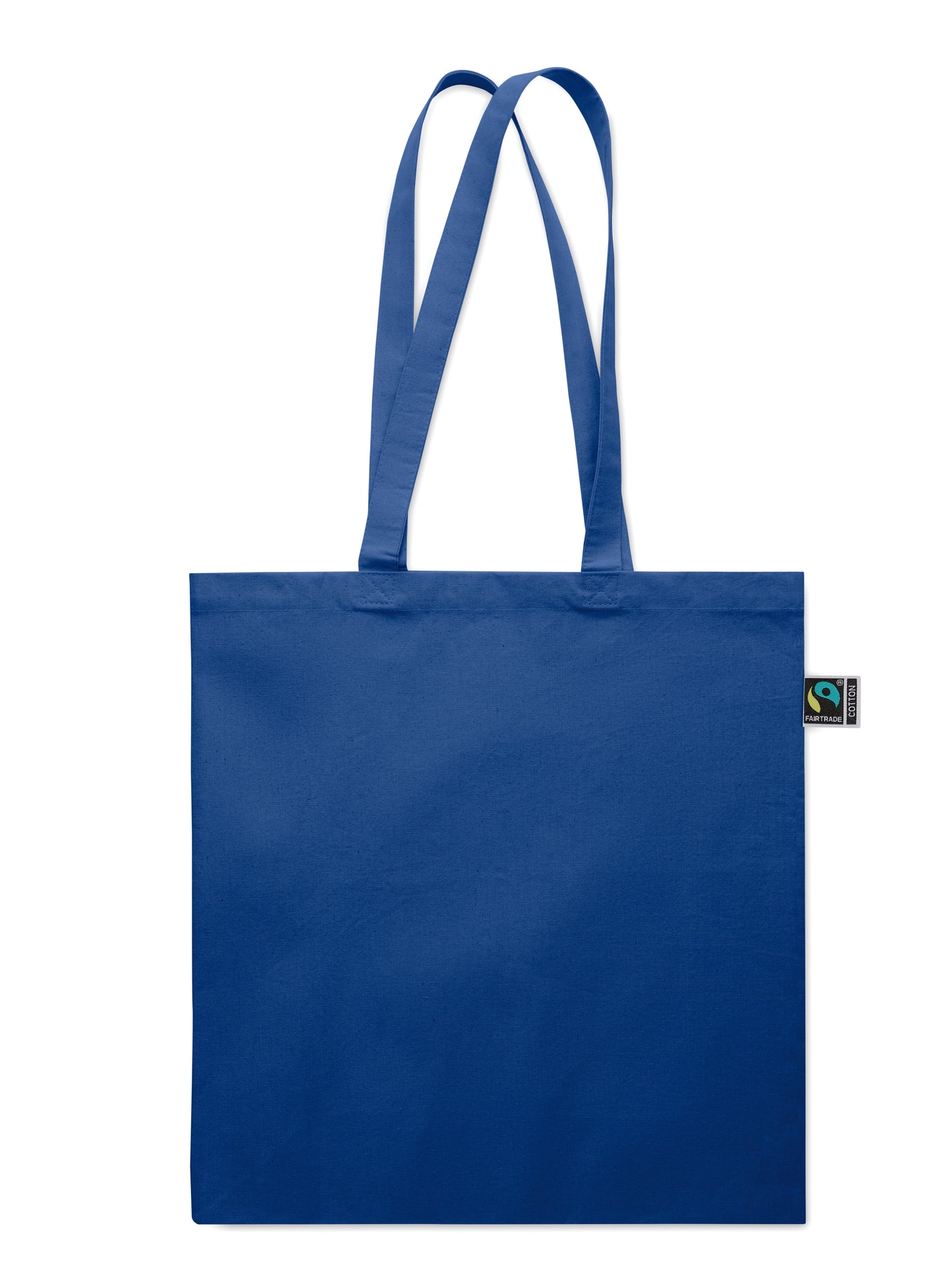 Einkaufstasche aus Fairtrade-Baumwolle mit langen Tragegriffen und Bodenfalz. 180 g/m².