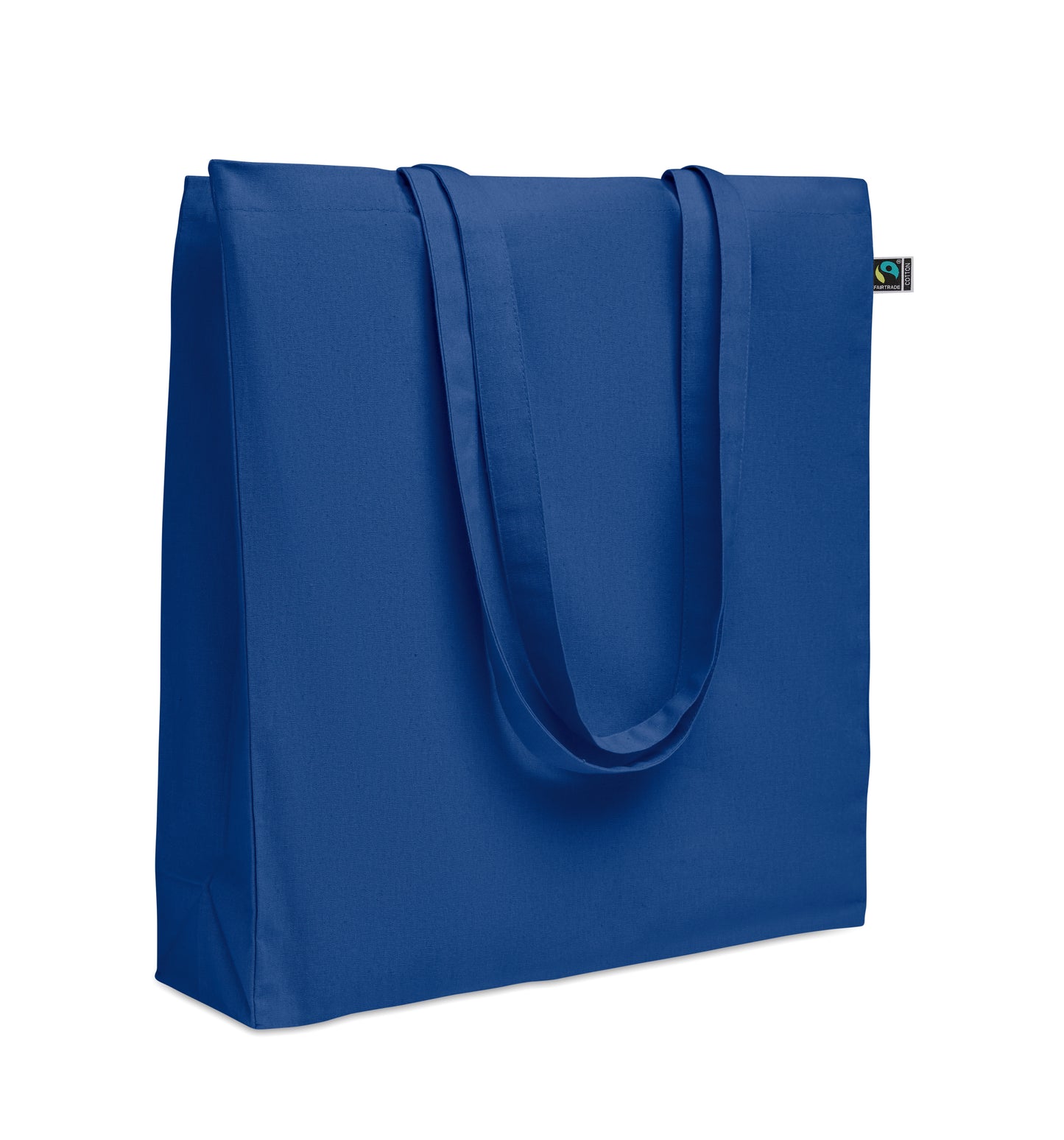 Einkaufstasche aus Fairtrade-Baumwolle mit langen Tragegriffen und Bodenfalz. 180 g/m².
