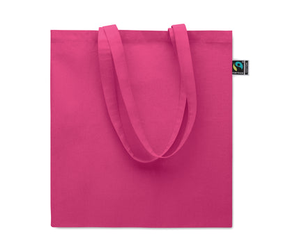 Einkaufstasche aus Fairtrade-Baumwolle mit langen Tragegriffen und Bodenfalz. 180 g/m².