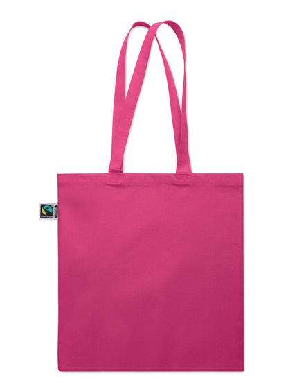 Einkaufstasche aus Fairtrade-Baumwolle mit langen Tragegriffen und Bodenfalz. 180 g/m².