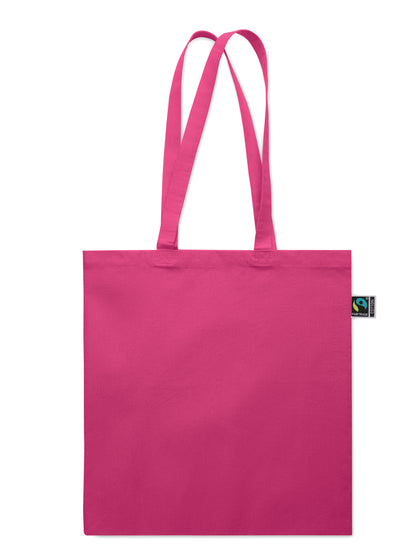 Einkaufstasche aus Fairtrade-Baumwolle mit langen Tragegriffen und Bodenfalz. 180 g/m².