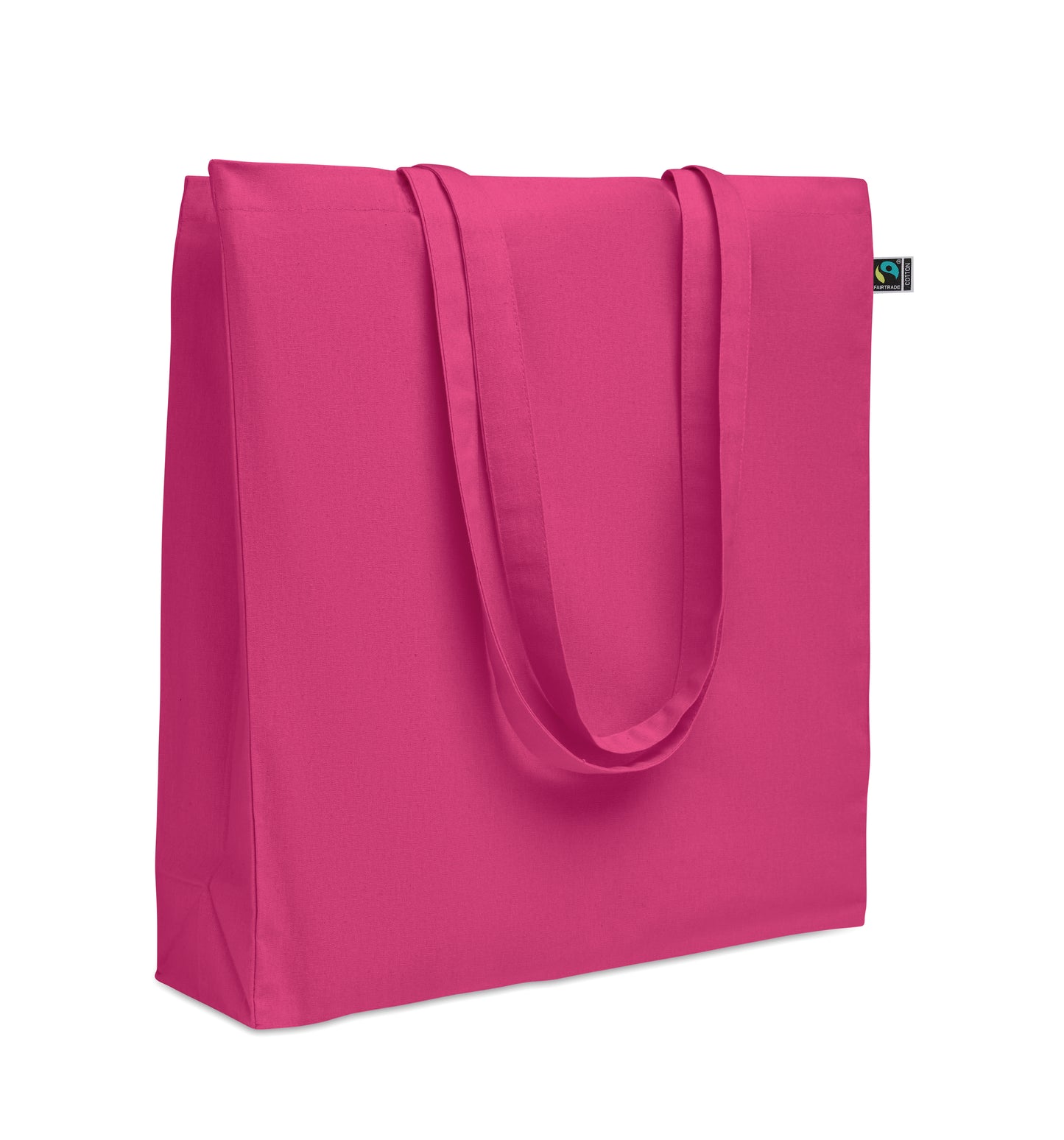 Einkaufstasche aus Fairtrade-Baumwolle mit langen Tragegriffen und Bodenfalz. 180 g/m².