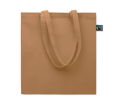 Einkaufstasche aus Fairtrade-Baumwolle mit langen Tragegriffen und Bodenfalz. 180 g/m².