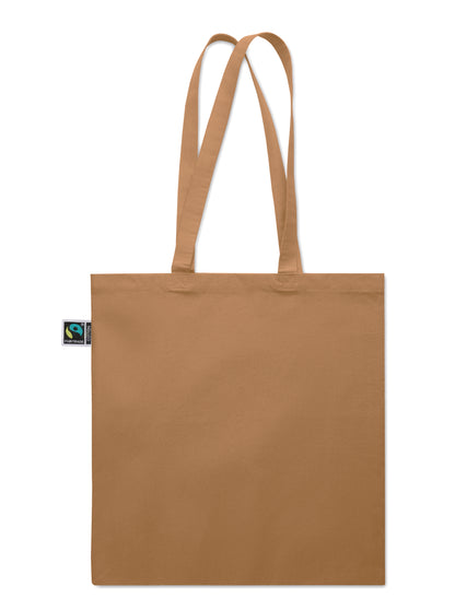 Einkaufstasche aus Fairtrade-Baumwolle mit langen Tragegriffen und Bodenfalz. 180 g/m².