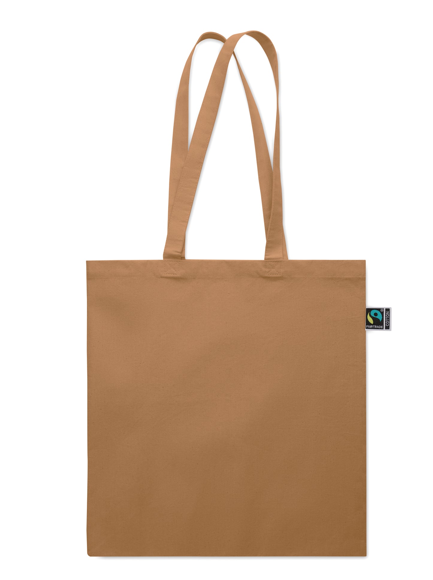 Einkaufstasche aus Fairtrade-Baumwolle mit langen Tragegriffen und Bodenfalz. 180 g/m².