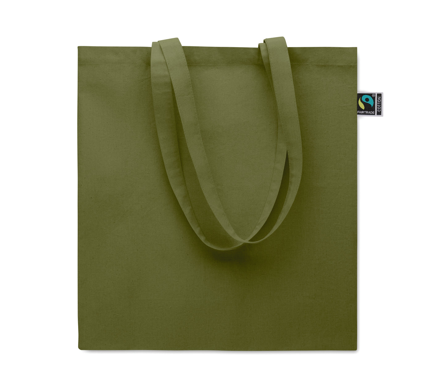Einkaufstasche aus Fairtrade-Baumwolle mit langen Tragegriffen und Bodenfalz. 180 g/m².
