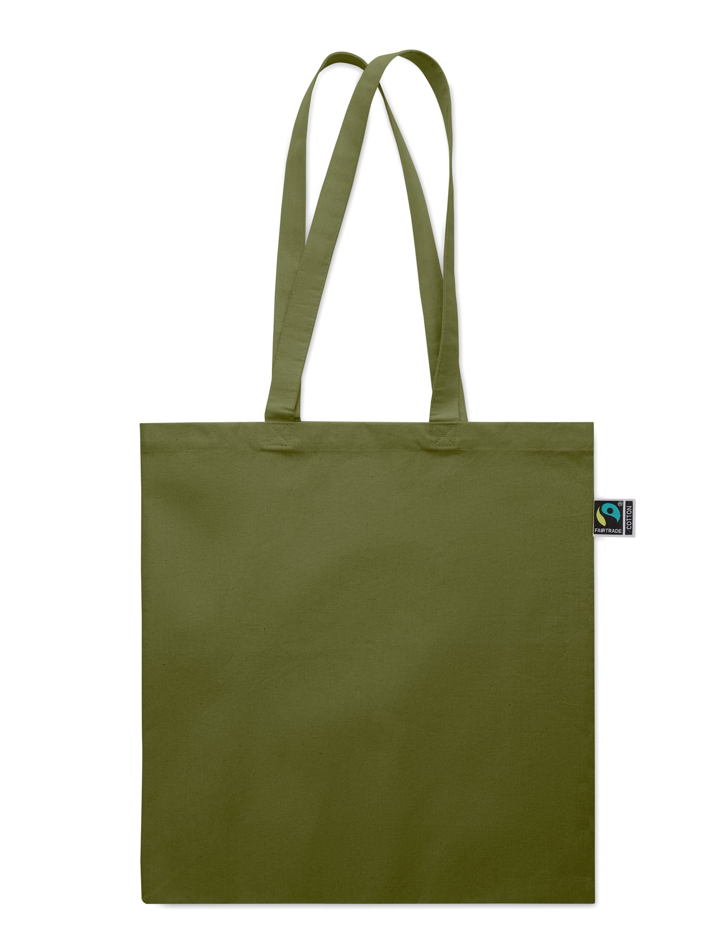 Einkaufstasche aus Fairtrade-Baumwolle mit langen Tragegriffen und Bodenfalz. 180 g/m².