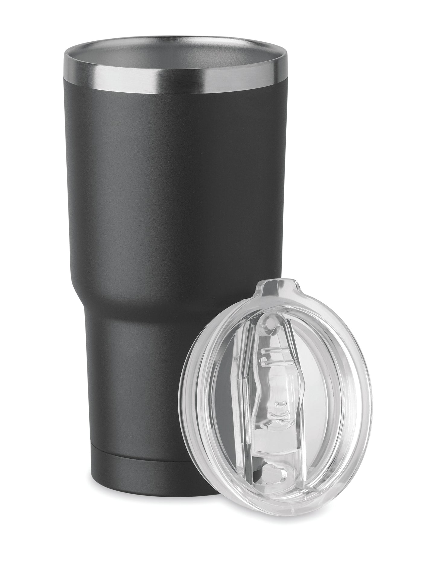 Doppelwandiger Trinkbecher aus recyceltem Edelstahl (90% recycelter Edelstahl und 10% Edelstahl). Deckel