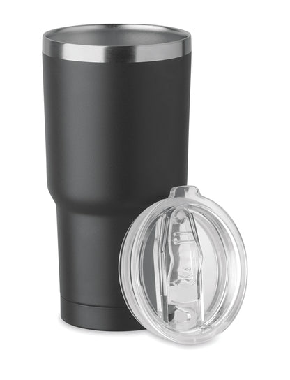 Doppelwandiger Trinkbecher aus recyceltem Edelstahl (90% recycelter Edelstahl und 10% Edelstahl). Deckel