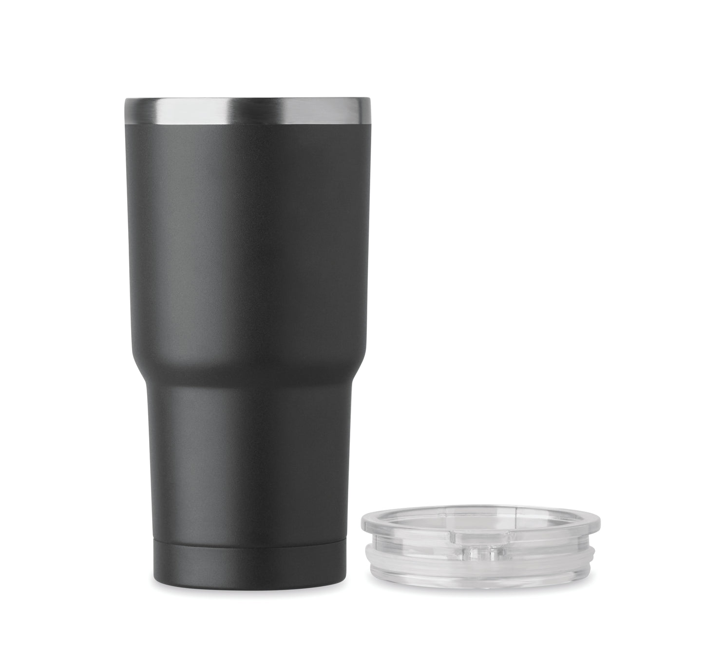 Doppelwandiger Trinkbecher aus recyceltem Edelstahl (90% recycelter Edelstahl und 10% Edelstahl). Deckel