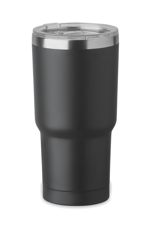 Doppelwandiger Trinkbecher aus recyceltem Edelstahl (90% recycelter Edelstahl und 10% Edelstahl). Deckel