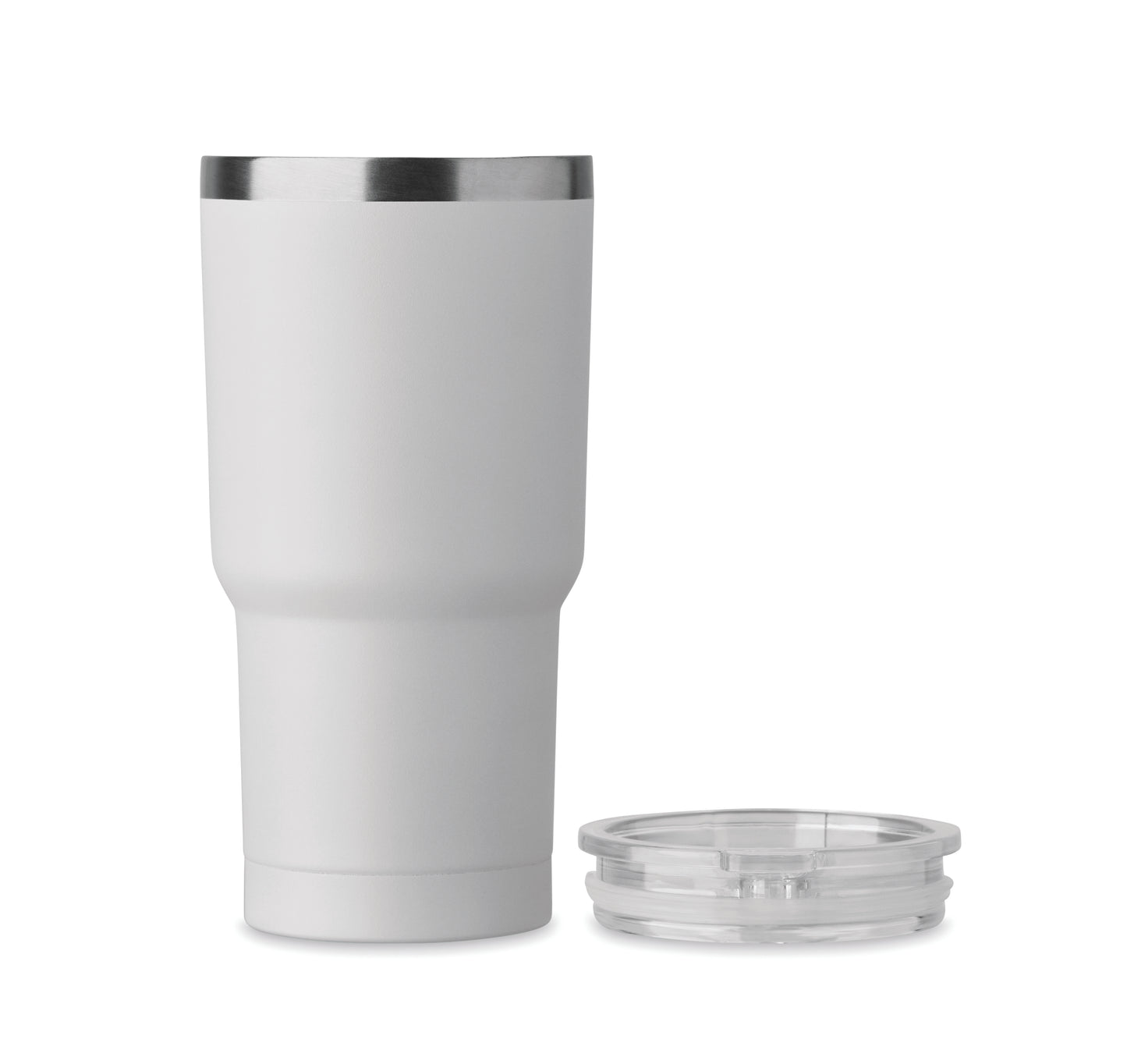 Doppelwandiger Trinkbecher aus recyceltem Edelstahl (90% recycelter Edelstahl und 10% Edelstahl). Deckel