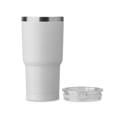 Doppelwandiger Trinkbecher aus recyceltem Edelstahl (90% recycelter Edelstahl und 10% Edelstahl). Deckel