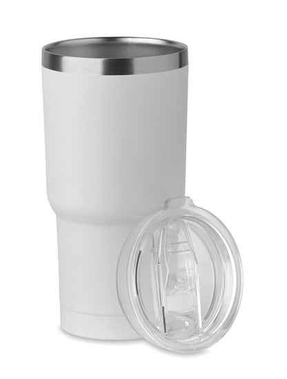 Doppelwandiger Trinkbecher aus recyceltem Edelstahl (90% recycelter Edelstahl und 10% Edelstahl). Deckel