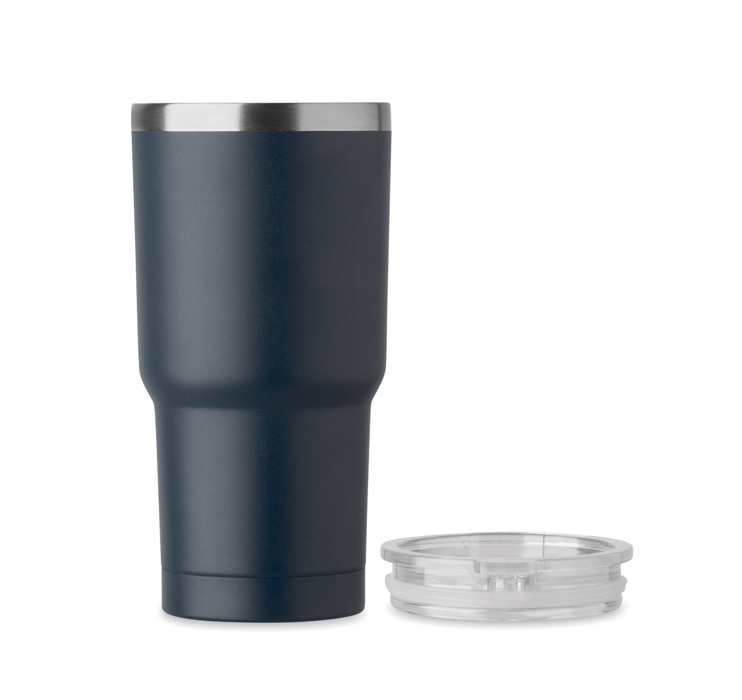 Doppelwandiger Trinkbecher aus recyceltem Edelstahl (90% recycelter Edelstahl und 10% Edelstahl). Deckel