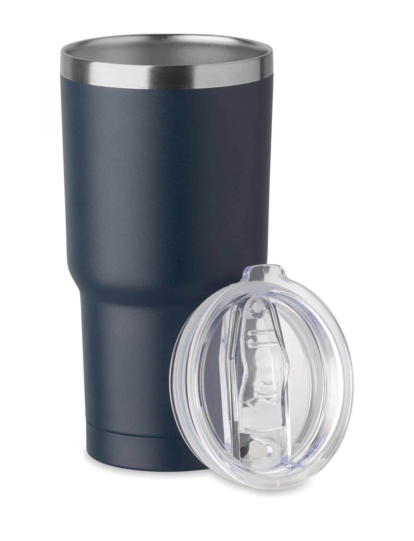 Doppelwandiger Trinkbecher aus recyceltem Edelstahl (90% recycelter Edelstahl und 10% Edelstahl). Deckel