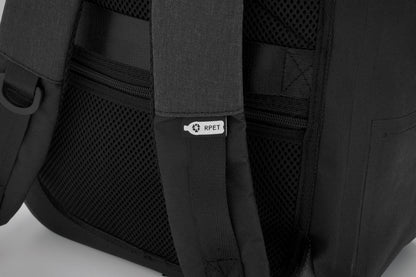 16'' Laptop-Rucksack aus 300D RPET Polyester mit 210D Polyester-Futter. Wasserabweisendes Gewebe. Versteckte