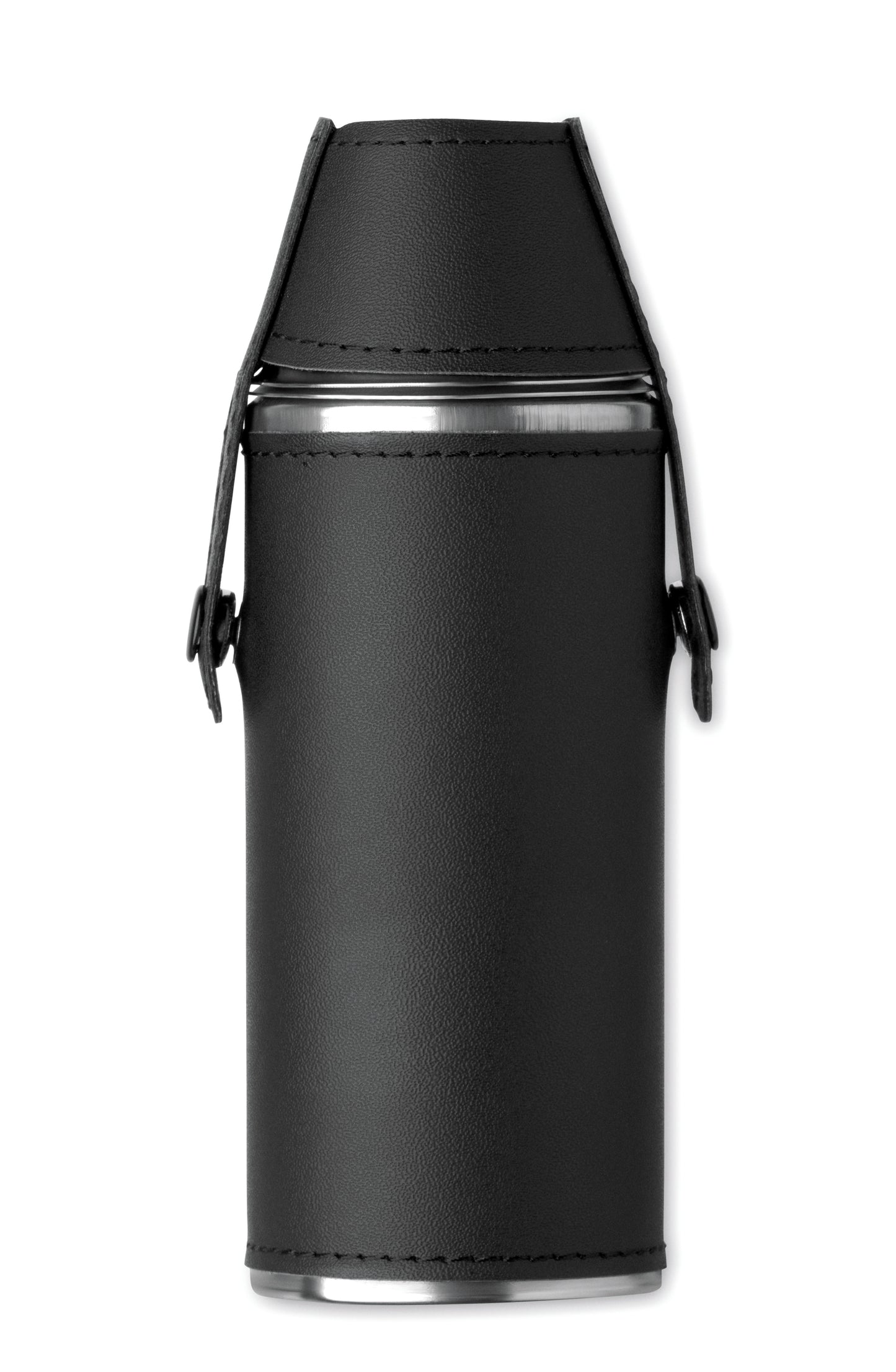 Flasche aus Edelstahl mit PU-Hülle und 2 Schnapsbechern aus Edelstahl. Füllmenge: Flasche