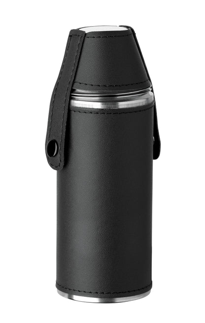 Flasche aus Edelstahl mit PU-Hülle und 2 Schnapsbechern aus Edelstahl. Füllmenge: Flasche