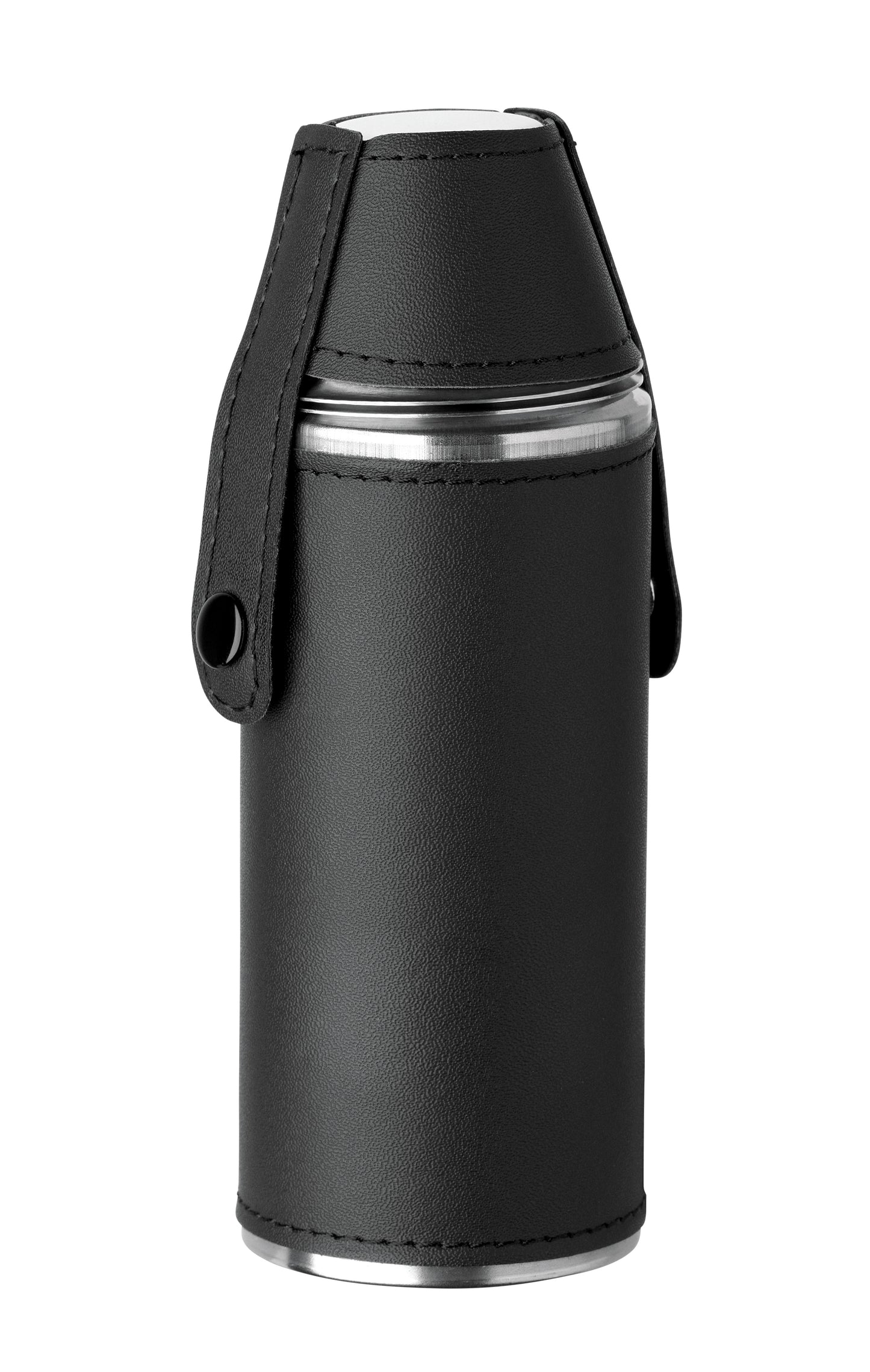 Flasche aus Edelstahl mit PU-Hülle und 2 Schnapsbechern aus Edelstahl. Füllmenge: Flasche