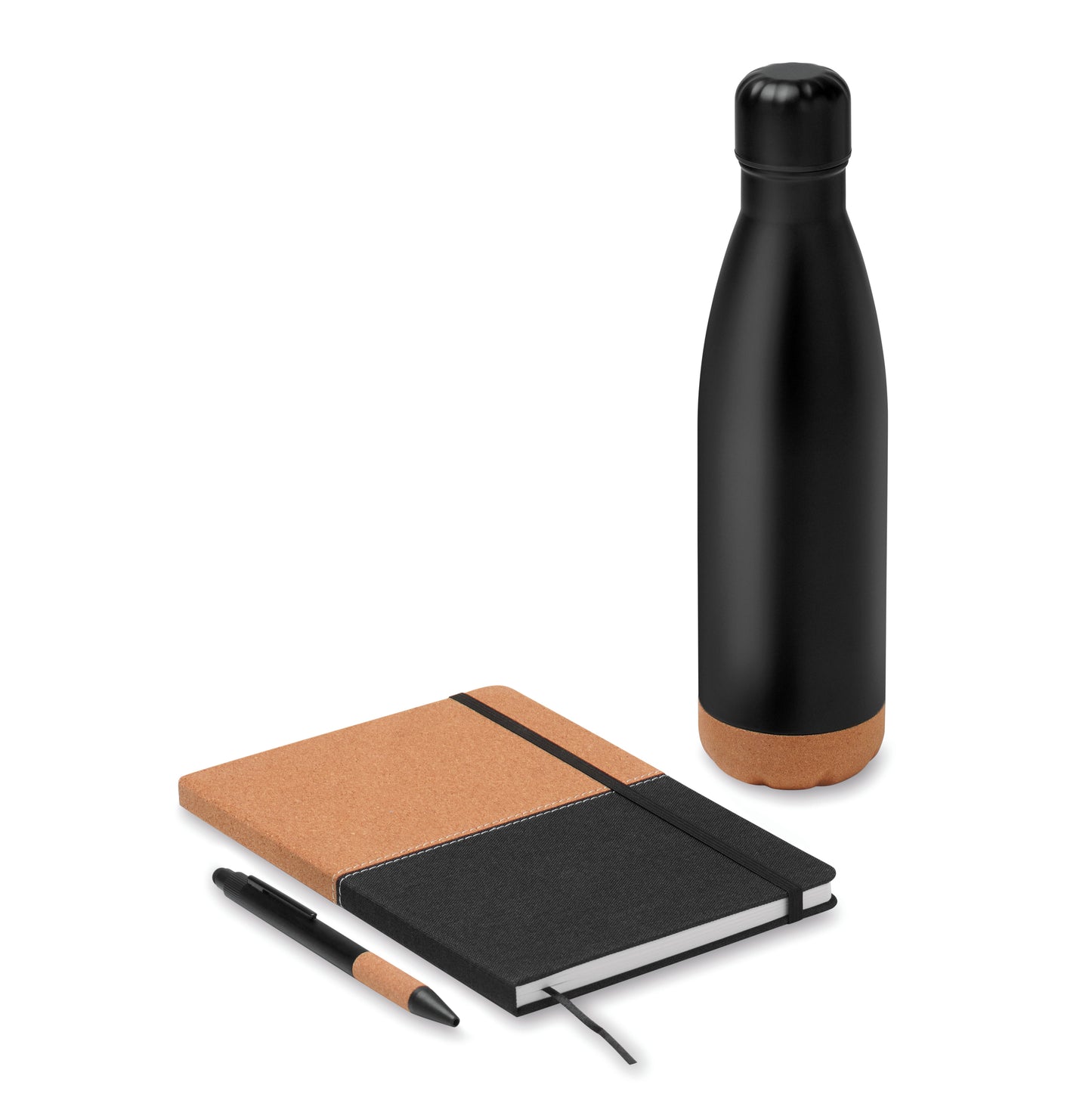 3-teiliges Geschenkset: Doppelwandige Edelstahl-Isolierflasche (500 ml) DIN A5 Notizbuch mit gebundenem Hard