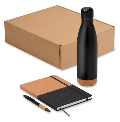 3-teiliges Geschenkset: Doppelwandige Edelstahl-Isolierflasche (500 ml) DIN A5 Notizbuch mit gebundenem Hard