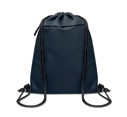 Beutel mit Kordelzug aus PU-beschichtetem 600D RPET-Polyester und 190T RPET-Polyesterfutter. Fronttasche mit