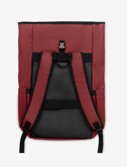 Rolltop-Rucksack aus PU-beschichtetem 600D RPET-Polyester und RPET-Polyesterfutter. 15'' Laptop-Fach. Gepolsterter Netzrücken mit