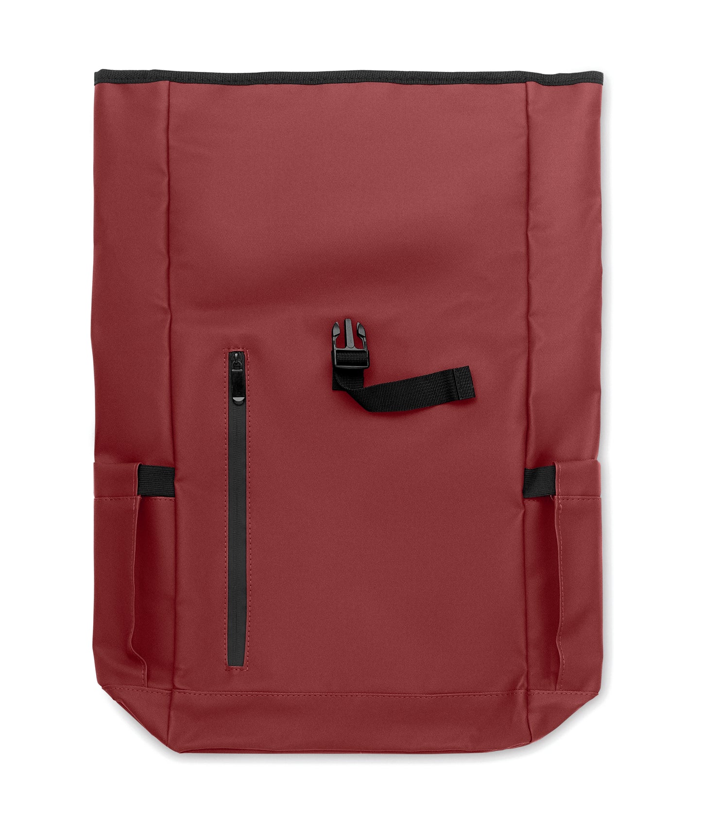 Rolltop-Rucksack aus PU-beschichtetem 600D RPET-Polyester und RPET-Polyesterfutter. 15'' Laptop-Fach. Gepolsterter Netzrücken mit