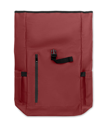 Rolltop-Rucksack aus PU-beschichtetem 600D RPET-Polyester und RPET-Polyesterfutter. 15'' Laptop-Fach. Gepolsterter Netzrücken mit