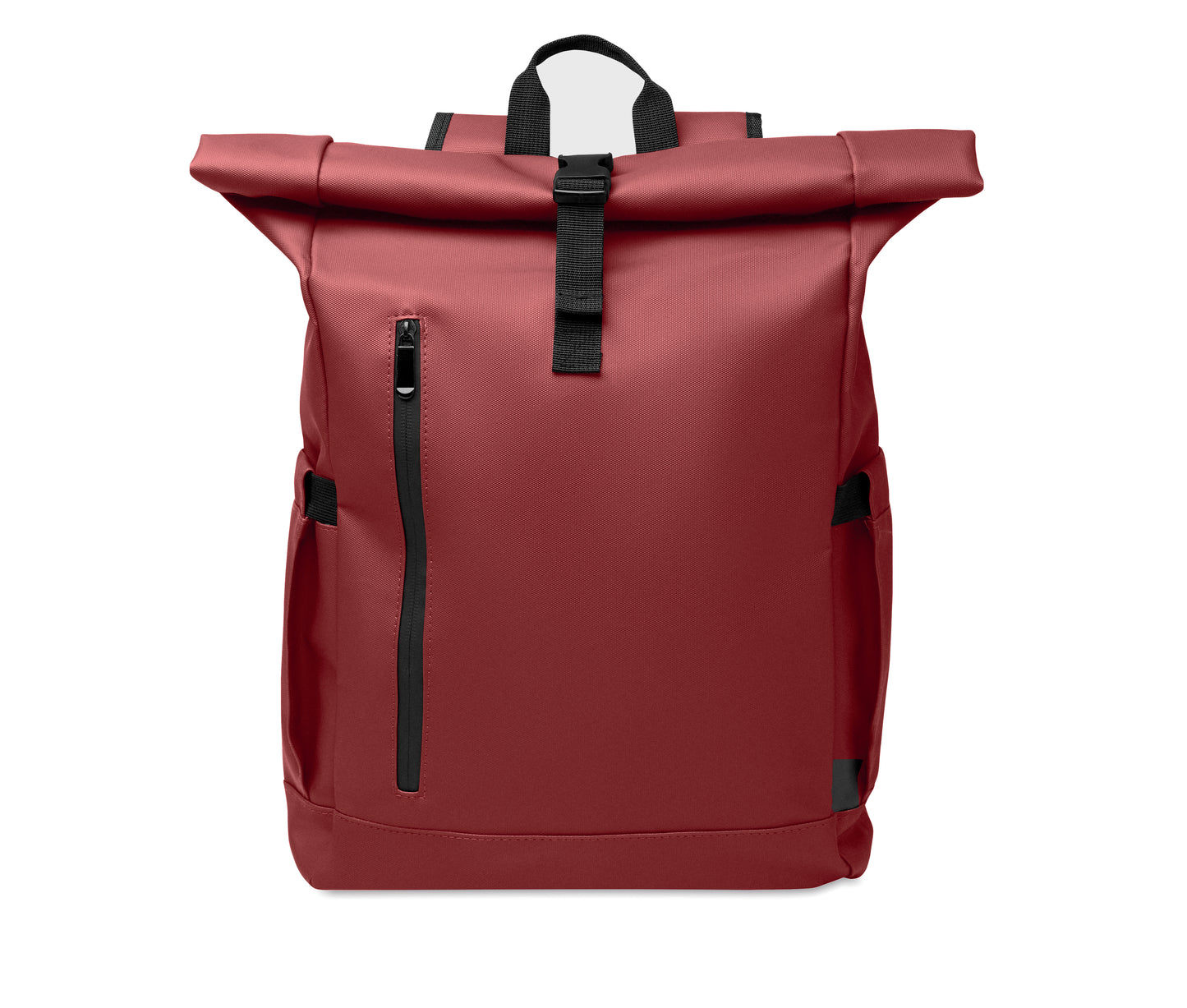 Rolltop-Rucksack aus PU-beschichtetem 600D RPET-Polyester und RPET-Polyesterfutter. 15'' Laptop-Fach. Gepolsterter Netzrücken mit