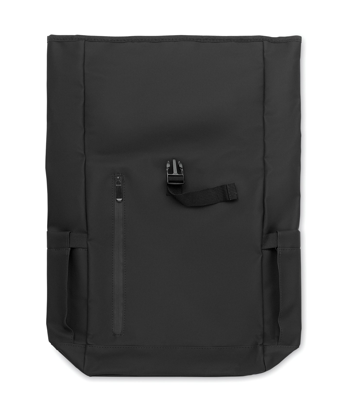 Rolltop-Rucksack aus PU-beschichtetem 600D RPET-Polyester und RPET-Polyesterfutter. 15'' Laptop-Fach. Gepolsterter Netzrücken mit