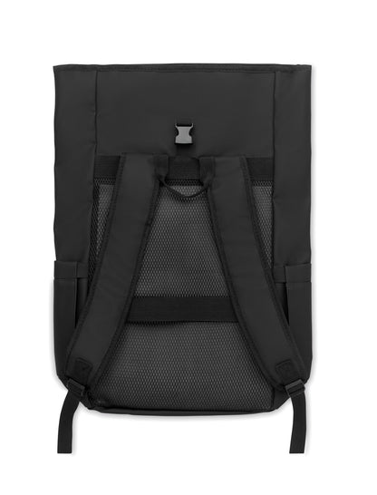 Rolltop-Rucksack aus PU-beschichtetem 600D RPET-Polyester und RPET-Polyesterfutter. 15'' Laptop-Fach. Gepolsterter Netzrücken mit