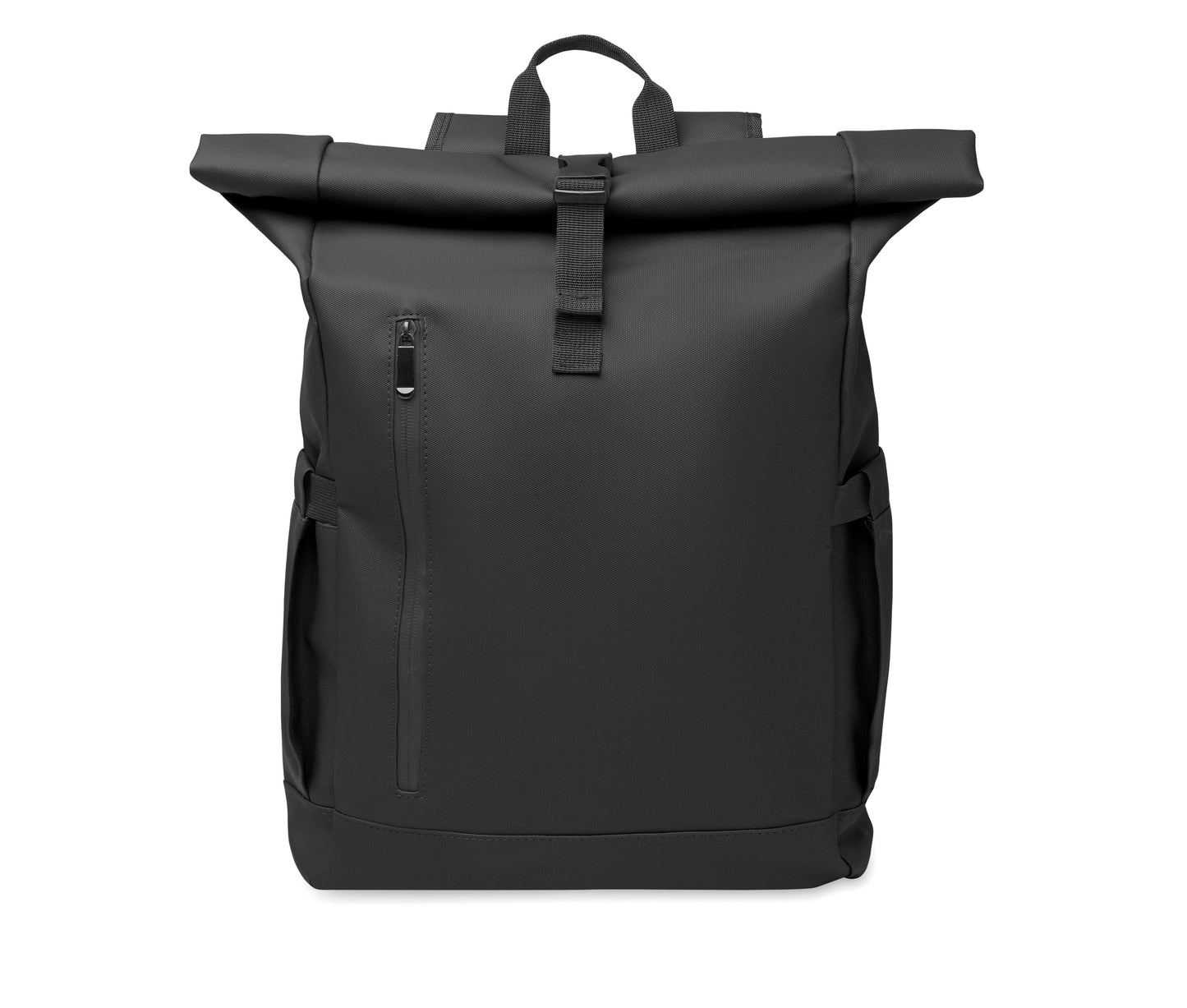 Rolltop-Rucksack aus PU-beschichtetem 600D RPET-Polyester und RPET-Polyesterfutter. 15'' Laptop-Fach. Gepolsterter Netzrücken mit