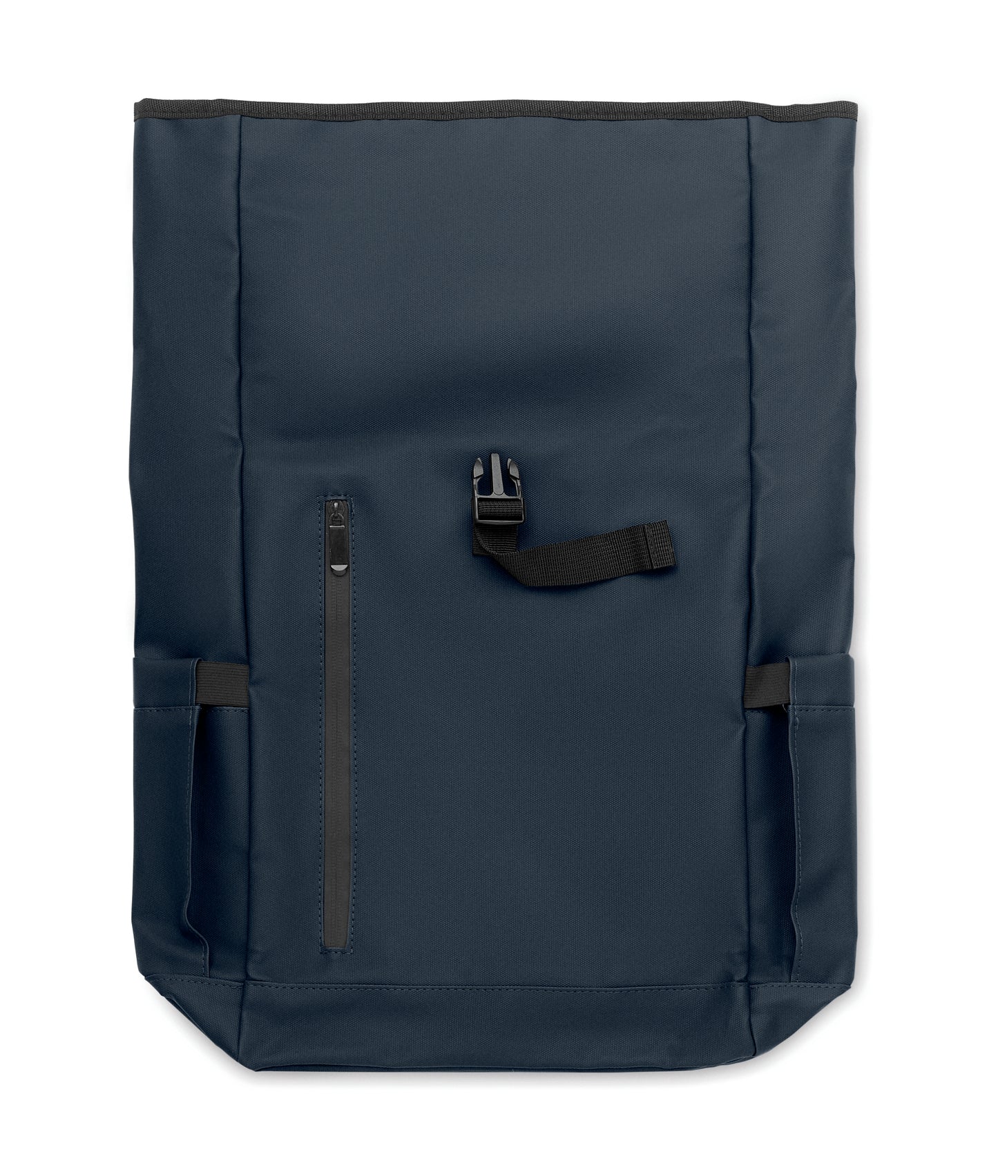 Rolltop-Rucksack aus PU-beschichtetem 600D RPET-Polyester und RPET-Polyesterfutter. 15'' Laptop-Fach. Gepolsterter Netzrücken mit